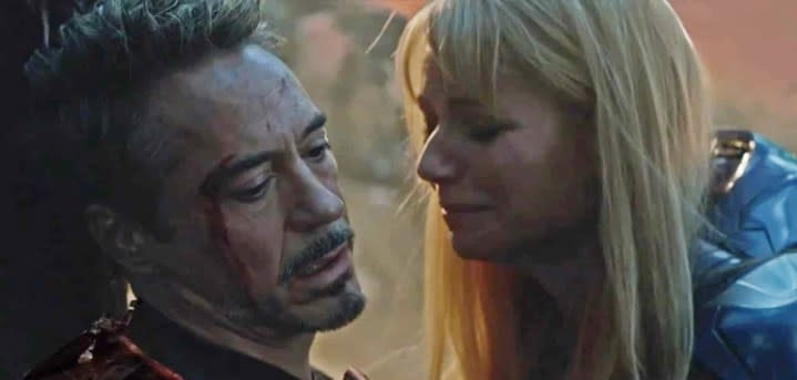 Pepper cries as Iron Man dies in Avengers: Endgame.