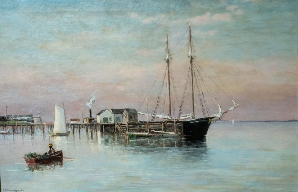 An undated painting by Frank Henry Shapleigh shows a boat docked off St. Augustine. The painting is part of an exhibit at the Governor's House Cultural Center and Museum in St. Augustine.