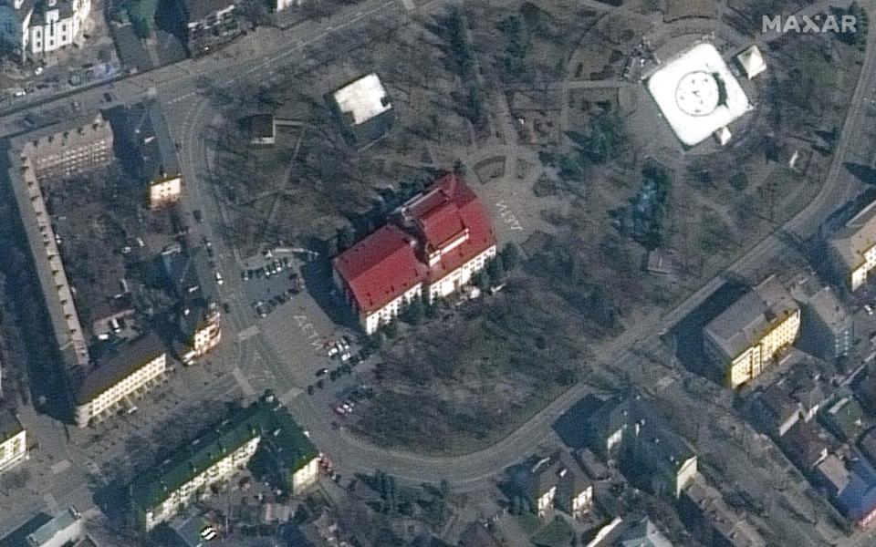 he Mariupol Drama Theater with the world "children" written in Russian in large letters outside, before it was bombed on Wednesday March 16. - PA/Maxar Technologies 