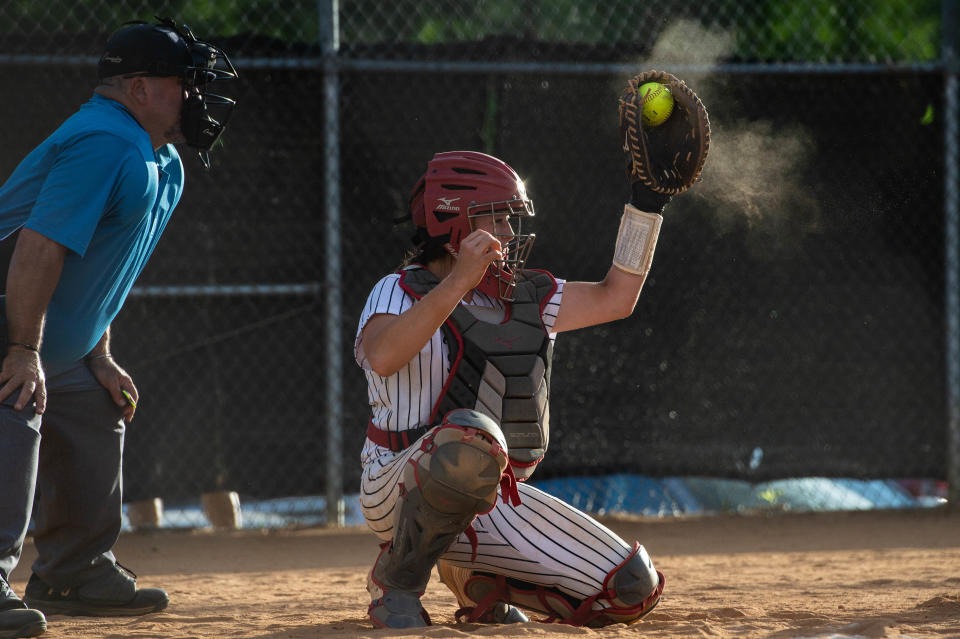 An injury forced Cheyenne Cable behind the plate to catch Karlyn Pickens this season. Given the Tennessee signee's velocity, Cable knows better than to expect perfection.