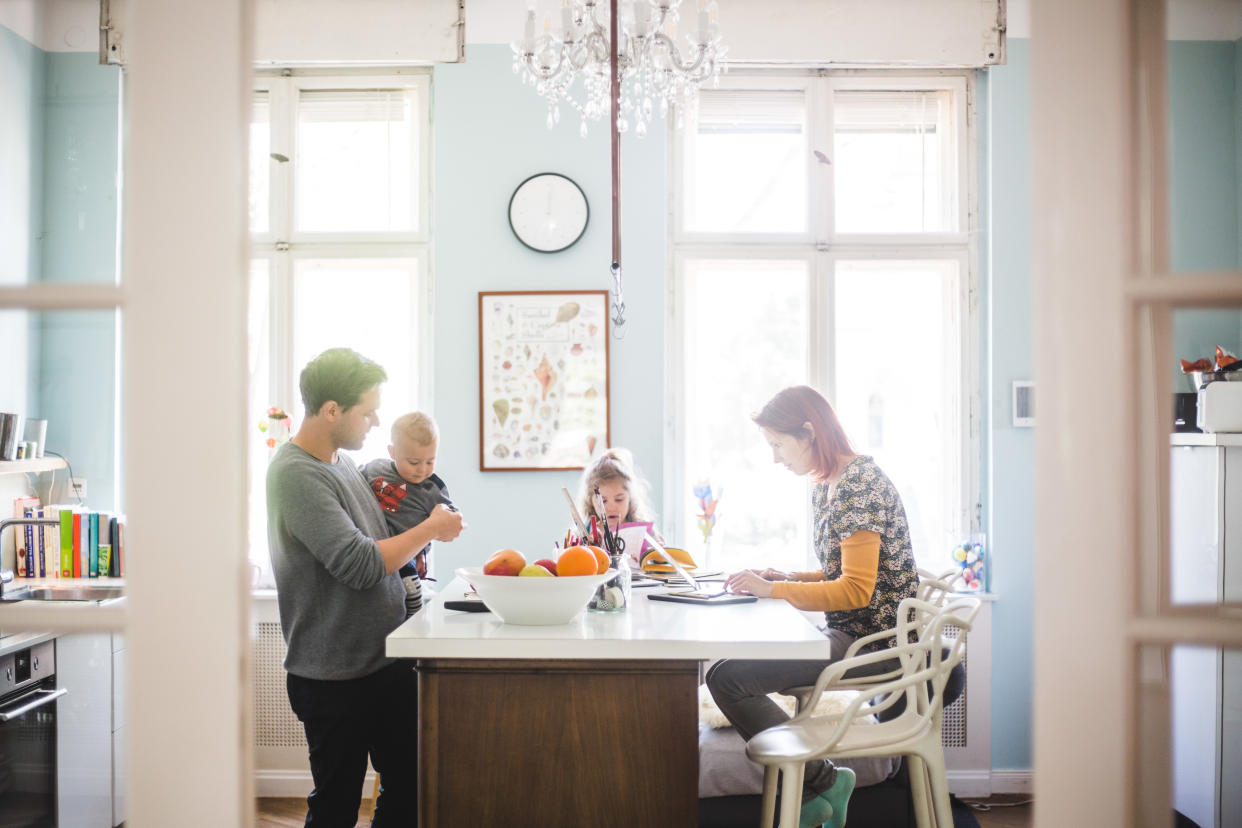 How to get along with your partner when your kids are home 24/7. (Photo: Getty Images)