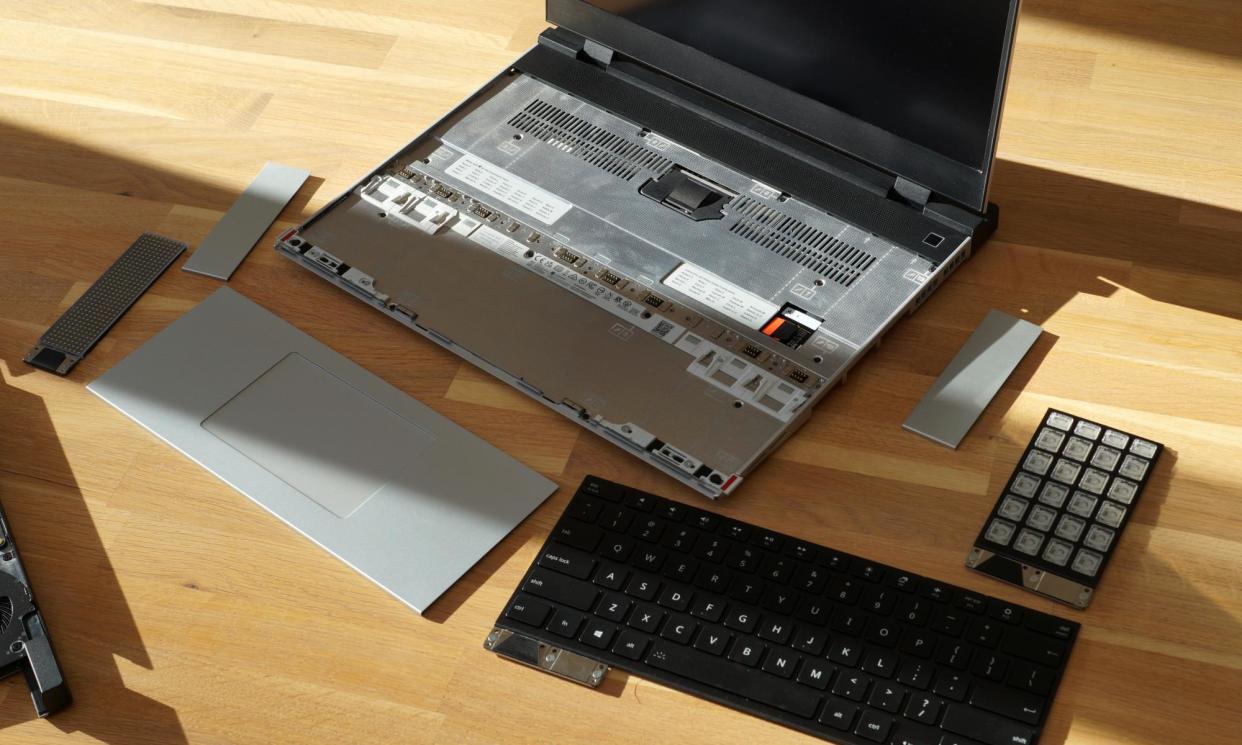 <span>The ports, parts and even the keyboard and trackpad of the Framework Laptop 16 can all be swapped about with no technical expertise required.</span><span>Photograph: Samuel Gibbs/The Guardian</span>