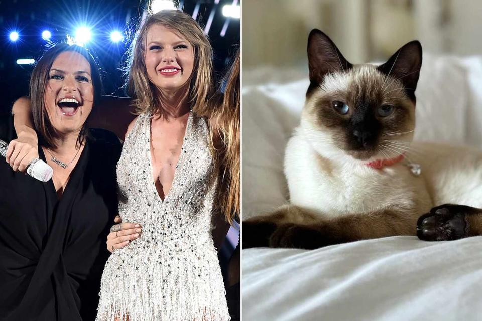 <p>Dimitrios Kambouris/LP5/Getty; Mariska Hargitay/Instagram</p> A photo (left) of Mariska Hargitay and Taylor Swift and a photo (right) of Hargitay