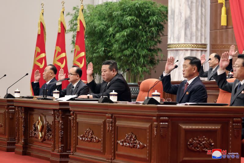 North Korean leader Kim Jong Un attends the 8th enlarged Plenary Meeting of the 8th Central Committee of the Workers' Party of Korea, in Pyongyang