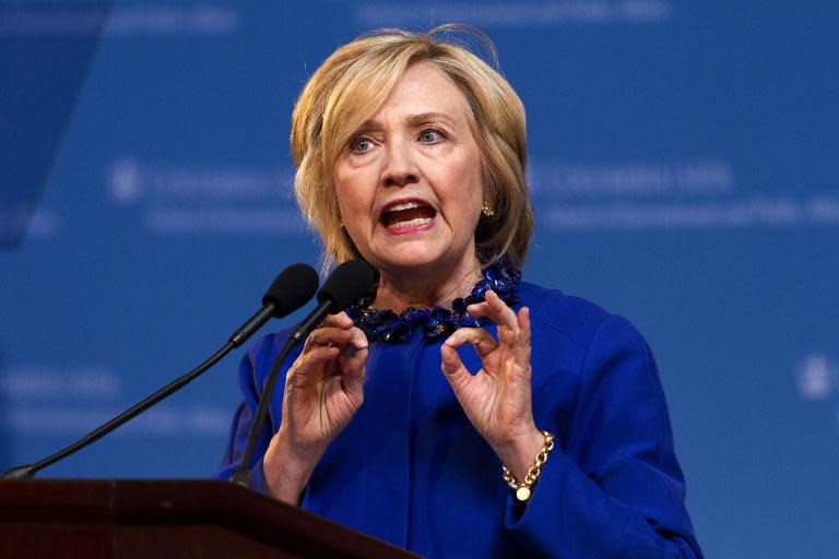 Hillary Clinton delivers the keynote address at the 18th Annual David N. Dinkins Leadership and Public Policy Forum at Columbia University, in New York, April 29, 2015