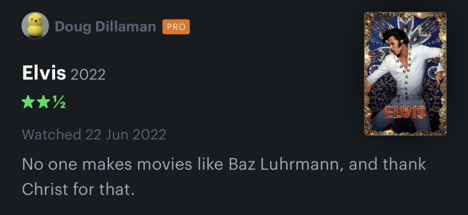 Letterboxd comment for Elvis film