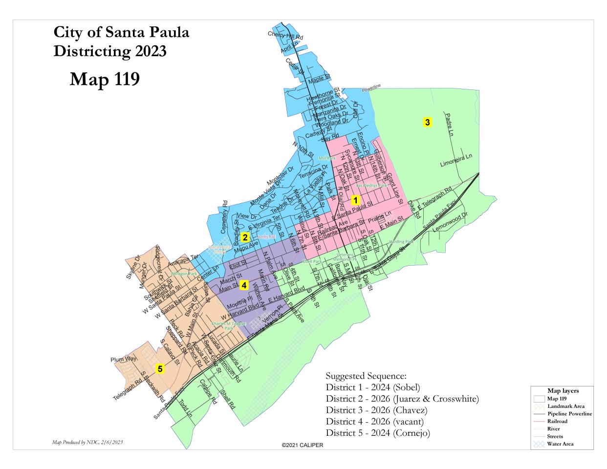 The Santa Paula City Council selected district map 119 for final approval on Wednesday.