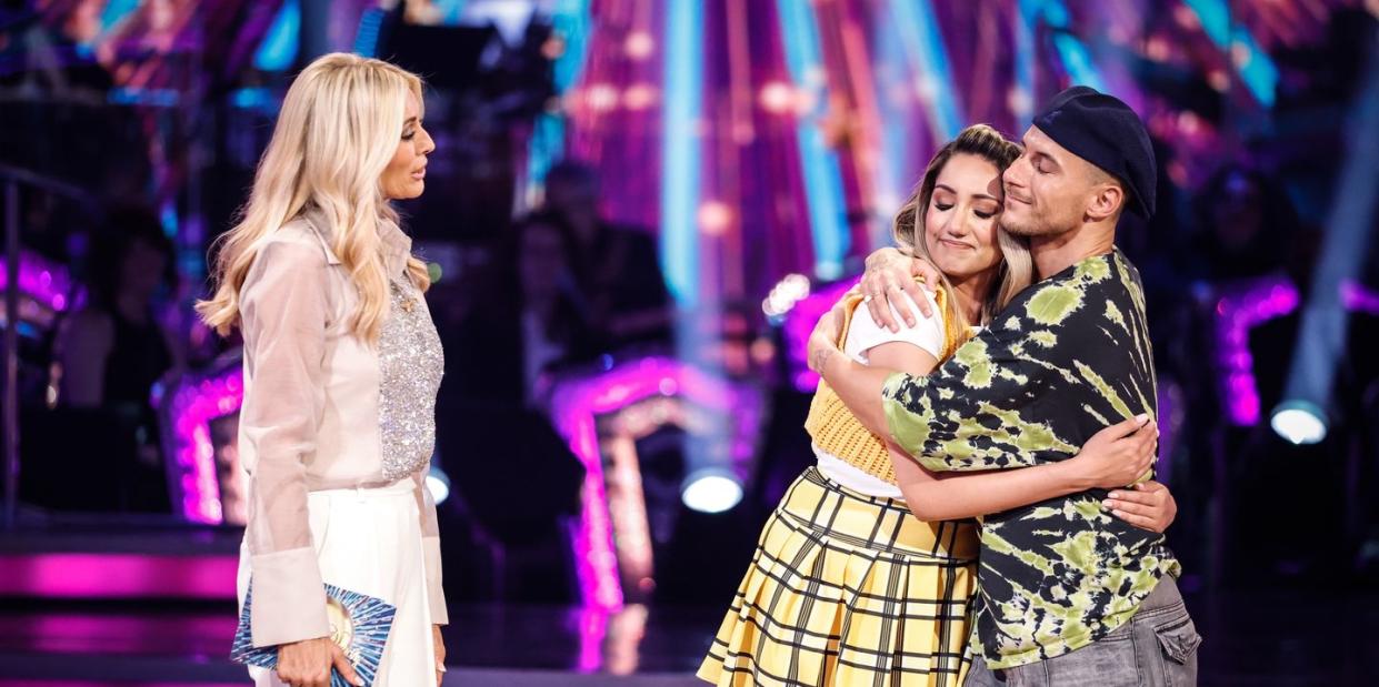 tess daly, nikita kanda and gorka marquez, strictly come dancing