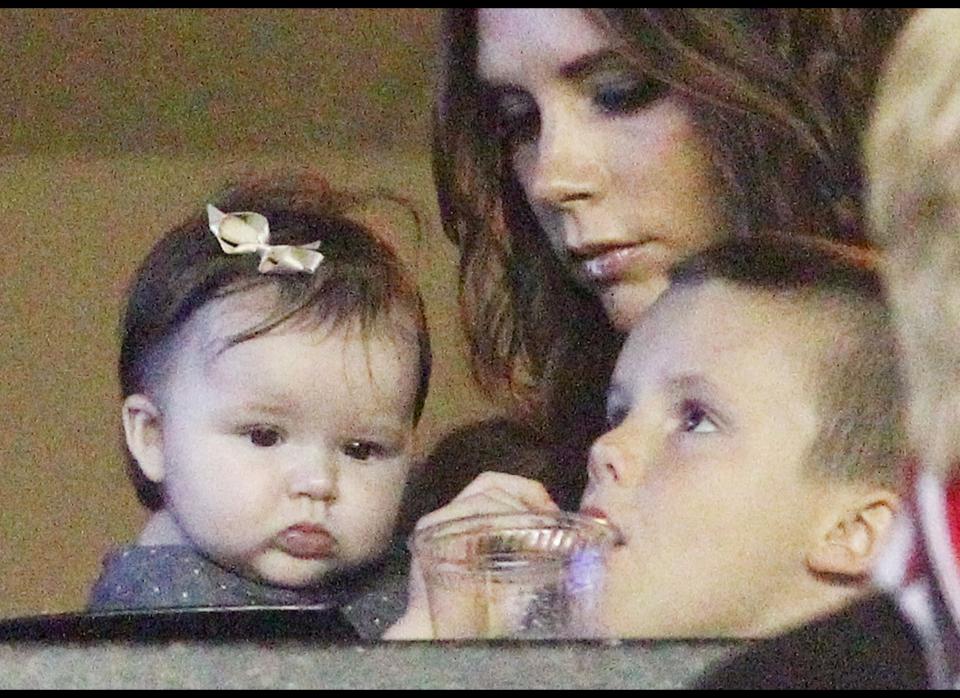 Victoria Beckham was spotted with daughter, Harper, and one of her three sons, Cruz,  at the MLS Cup Final in Carson, California.