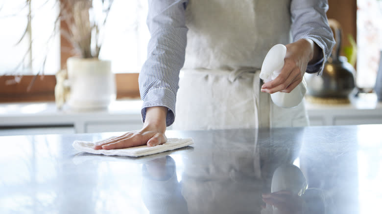 woman cleaning a countertop