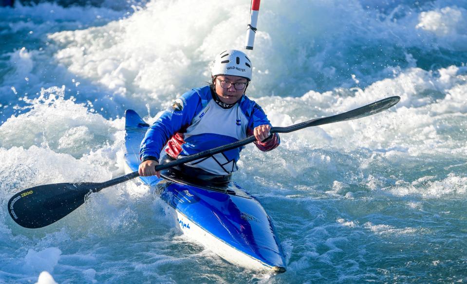 Olivia Spencer trains as Montgomery Whitewater, in Montgomery, Ala., hosts olympic hopefuls in wintertime training on Tuesday January 2, 2024.