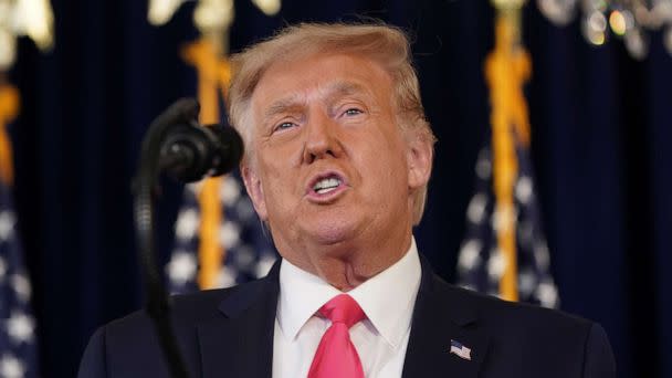 PHOTO: President Donald Trump speaks during a news conference amid the spread of the novel coronavirus, at his golf resort in Bedminster, N.J., Aug. 8, 2020. (Joshua Roberts/Reuters)