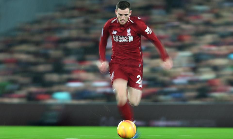 Andy Robertson was impressive during Liverpool’s 3-1 victory over Manchester United, leading José Mourinho to say he was tired watching his ‘100m sprints every minute’.