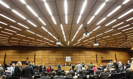 A general view of the meeting room before the start of a board of governors meeting at the IAEA headquarters in Vienna November 28, 2013. REUTERS/Heinz-Peter Bader