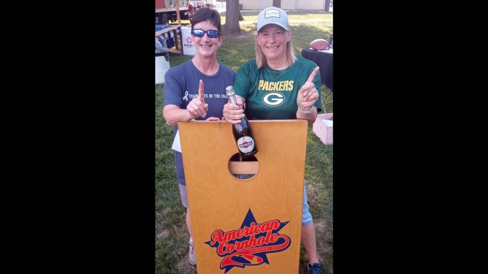 Lori Mustain and Sophia Jenzewski took home first place in last year’s Pitch for Cancer Research Cornhole Tournament FUNdraiser held at Community Park in Trenton. Twenty-seven teams competed last year, raising over $1,300 to help fund cancer research. The tourney returns Saturday, Aug. 19, and will be held in conjunction with the city’s annual Trenton Fest.
