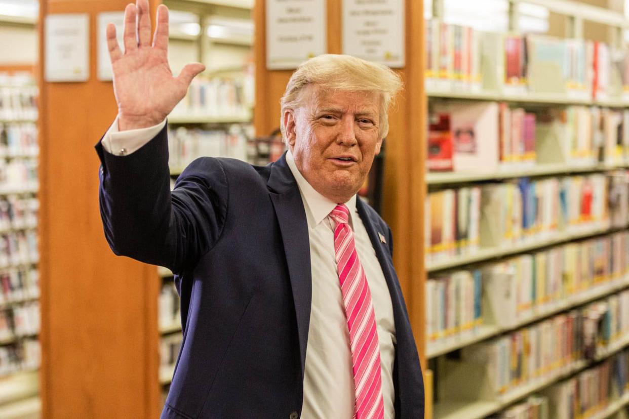 President Donald J. Trump cast an early ballot for the 2020 presidential election at the main branch of the Palm Beach County library on Summit Blvd. in West Palm Beach, Saturday October 22, 2020. When asked who he voted for, the President replied, â€œSome guy named Trump.â€ (JOSEPH FORZANO / THE PALM BEACH POST)