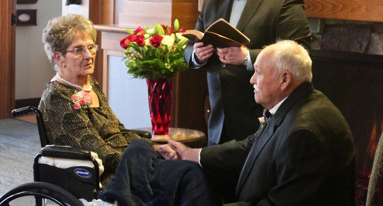 <em>Carolyn Gabbard and David Wiese tied the knot after 35 years of unmarried bliss (Picture: SWNS)</em>