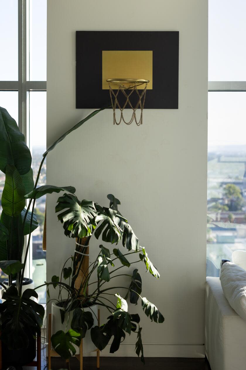 Casey Boonstra has a gold-colored basketball hoop decorating her wall.