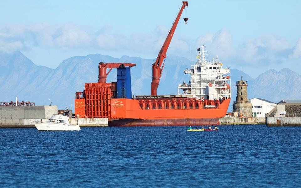 The Lady R, a Russian-flagged roll-on-roll-off vehicle and container carrier, was spotted in South Africa’s Simon’s Town naval port - REUTERS