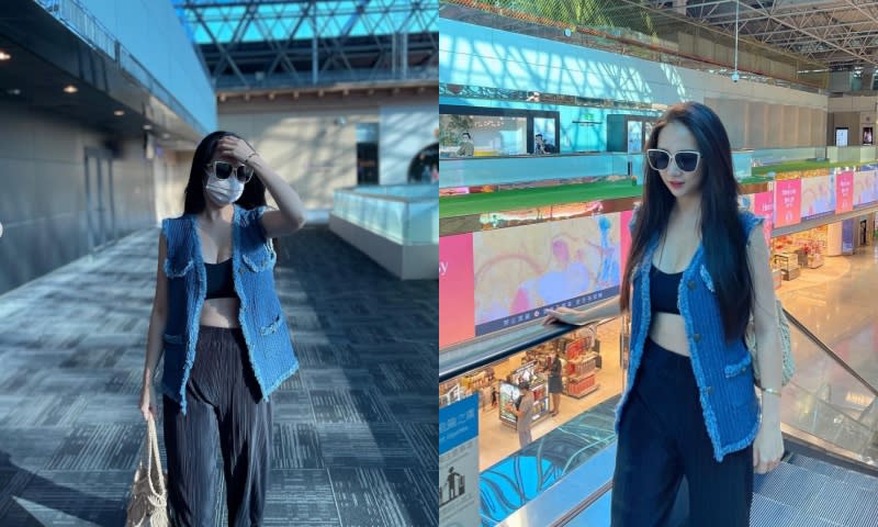 林采緹秀出機場穿搭照，開心表示終於要出國度假。（圖／Instagram／sunnylin_520）