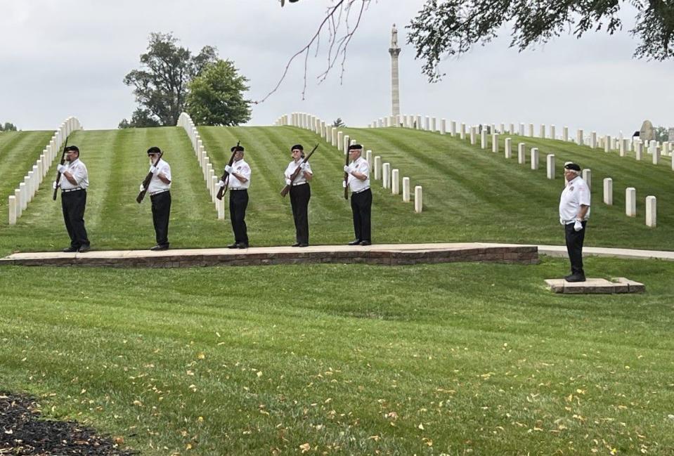 Dozens of people attended the funeral of local Marine veteran James Brooks at the Dayton National Cemetery Thursday. Brooks died at the Dayton VA recently, but had no known family members. (Xavier Hershovitz/Staff)