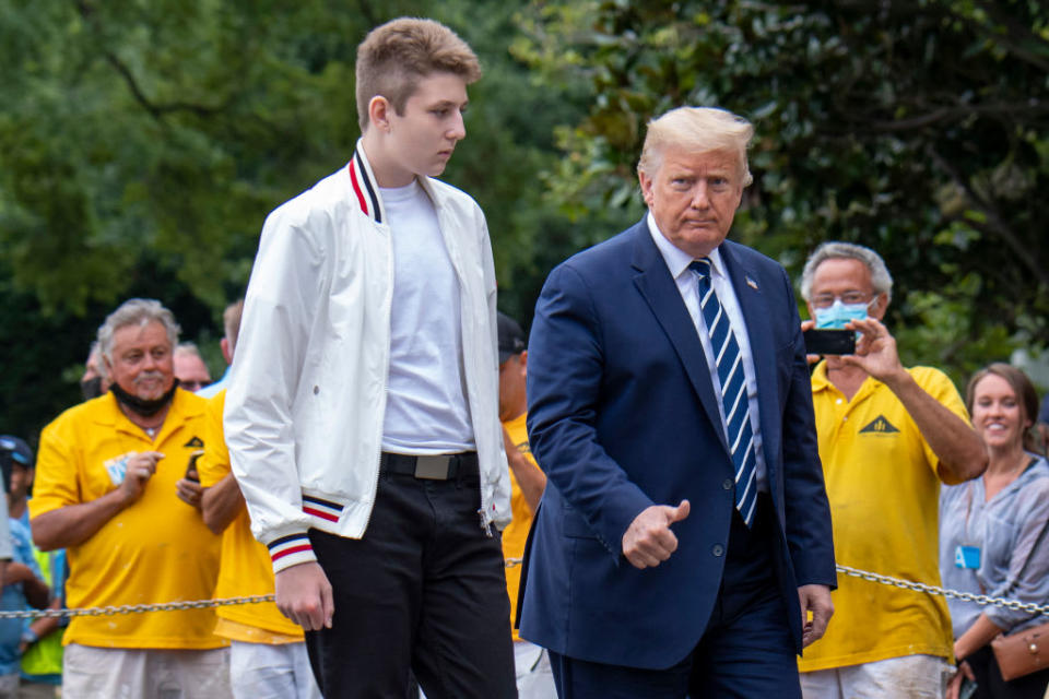 Then-President Donald Trump returns to the White House with his son Barron after a weekend in Bedminster.