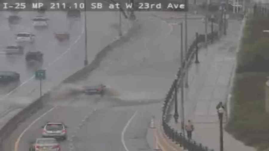 FOX31 gathered some photos from a Colorado Department of Transportation camera near an on-ramp to Interstate 25 near 23rd Avenue where many vehicles could be seen wading through water flooding the entrance to the freeway. (Colorado Department of Transportation)