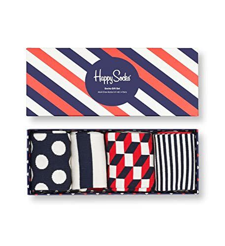 6) Happy Socks Birthday Gift Box for Men, Women | Multipack of 4 Pairs | Odd, Novelty, Colourful Patterns | Premium Cotton Sock (Stripe, Size 41-46)