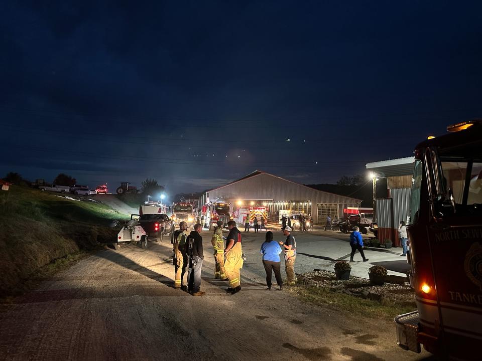 First responders continued to battle a barn fire at Brunton Dairy into the evening on Oct. 26, with first responders transporting tankers of water through the region to battle the flames. According to the family, nobody was injured in the incident, but the farms production equipment was destroyed.