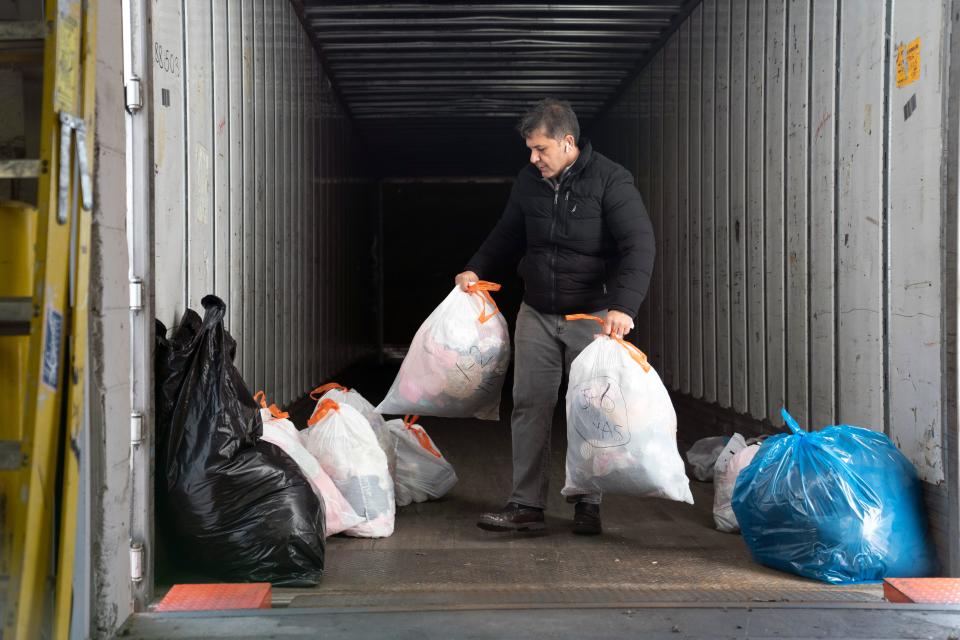 Employees of PORTX, a freight transportation company in Carlstadt, are collecting supplies to donate to victims of the earthquake that struck Turkey and Syria early Monday. Alper Saylam moves items that will shipped on Tuesday, February 7, 2023. 