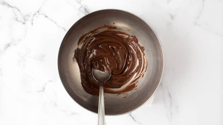 melted chocolate in metal bowl