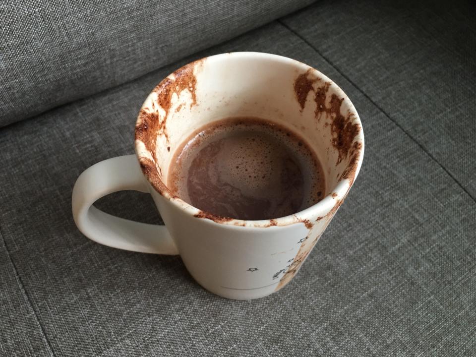 white mug of prepared Publix hot cocoa