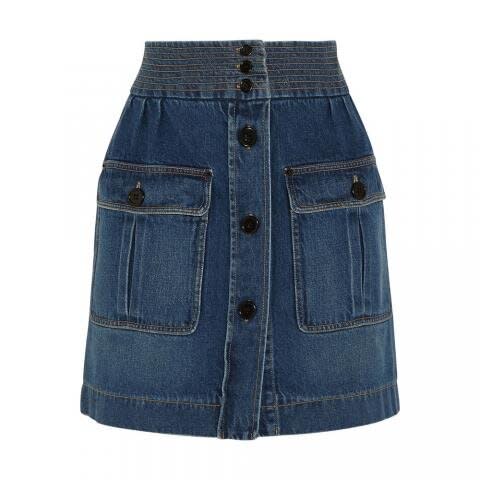 Button-Front Denim Skirt