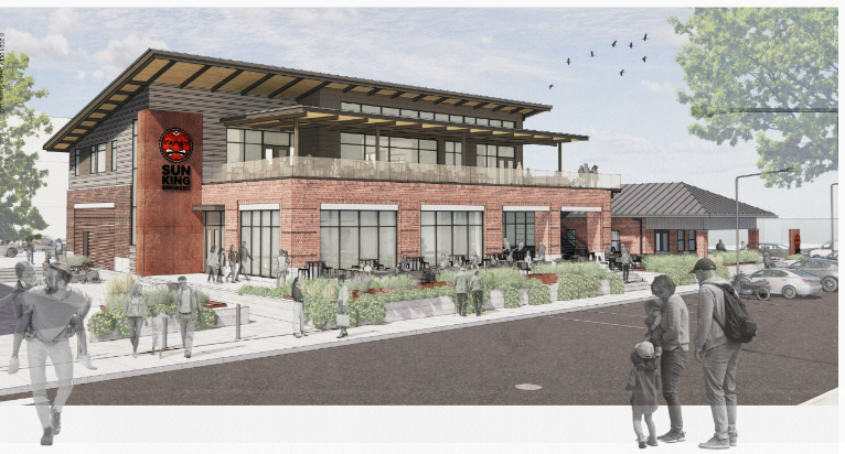 Rendering of planned Sun King Brewing taproom and food hall in Westfield