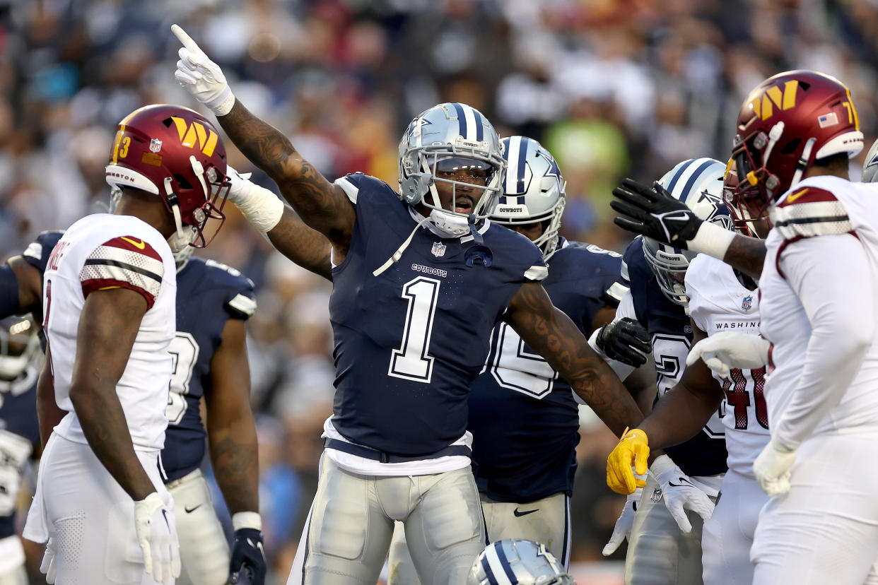 Jayron Kearse of the Dallas Cowboys reacts after a turnover against the Commanders. (Photo by Scott Taetsch/Getty Images)