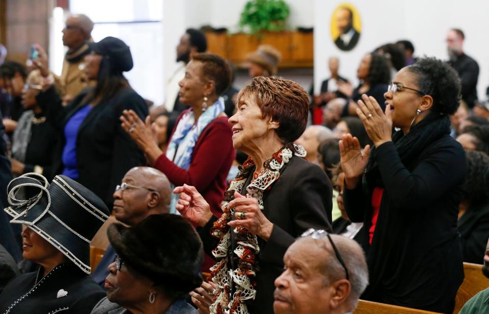 People listen to the MLK Celebration Mass Choir during a service celebrating the life of Dr. Martin Luther King Jr. at St. John Missionary Baptist Church, 5700 N Kelley Ave., in Oklahoma City, Sunday, Jan. 20, 2019. Photo by Nate Billings, The Oklahoman