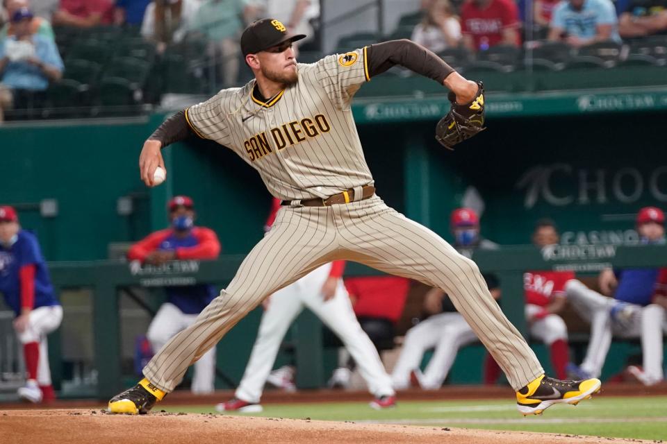 San Diego Padres starting pitcher Joe Musgrove threw the first no-hitter in team history Friday night in the game against the Texas Rangers.