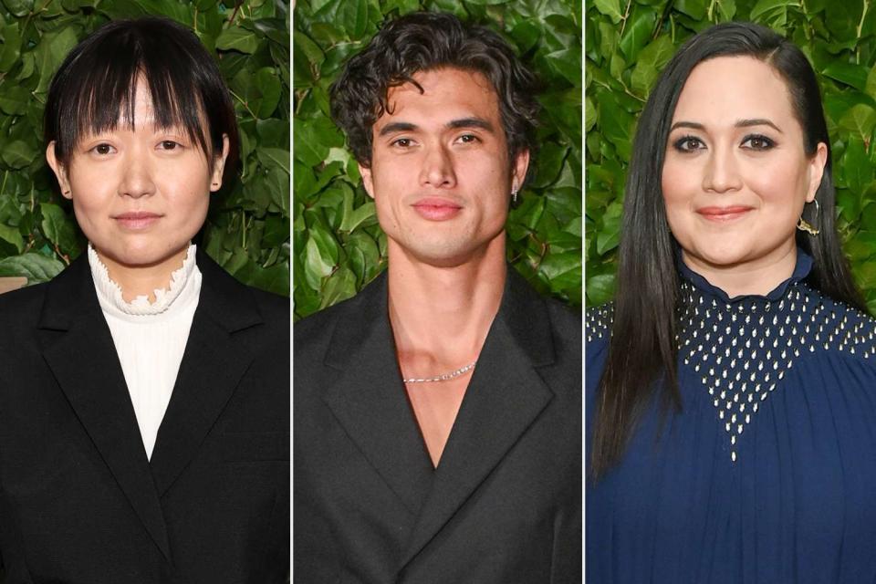 <p>Jamie McCarthy/Getty; Bryan Bedder/Variety via Getty</p> Celine Song, Charles Melton, Lily Gladstone