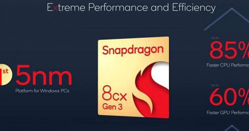 Snapdragon 8cx Gen 3採用5nm製程，功耗降低發熱量也大幅改善。（圖／高通）