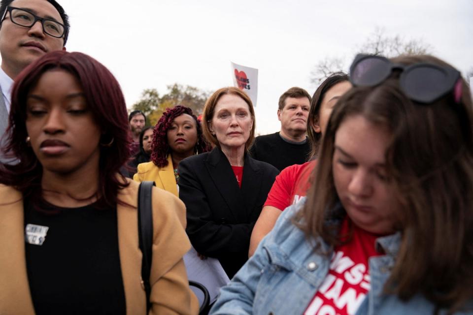 Actor Julianne Moore, who chairs the Everytown Creative Council, attended a rally outside the US Supreme Court during oral arguments in United States v Rahimi on 7 November (REUTERS)