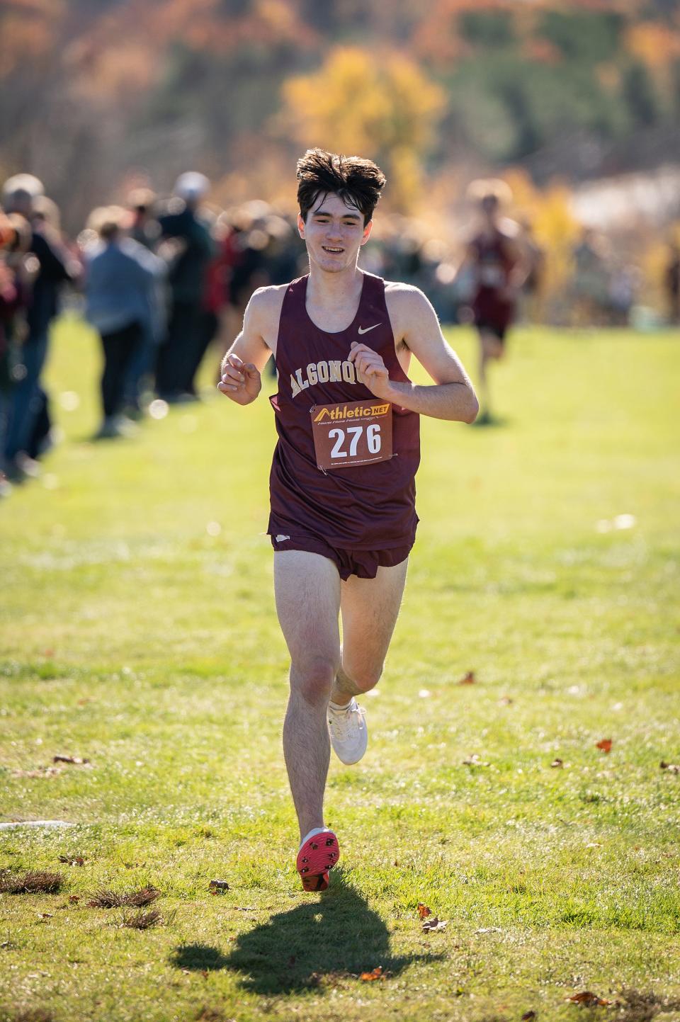 Algonquin's Joseph Lamburn takes second in the Division 1 boys' race at the Central Mass. XC Championships at Gardner Municipal Golf Course.
