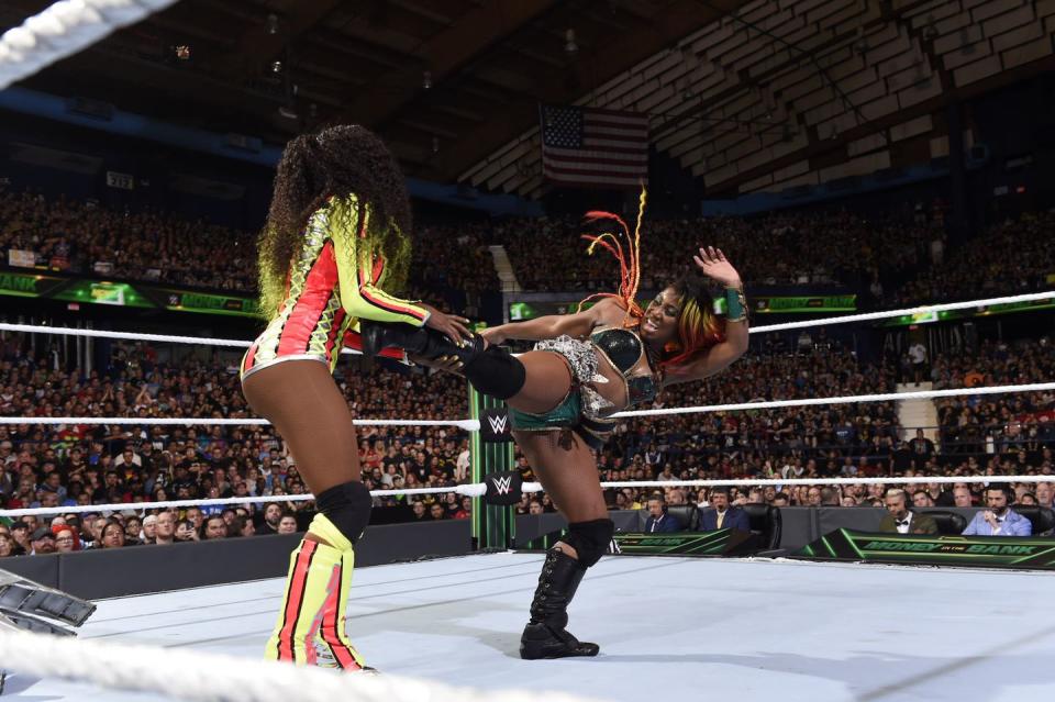 <p>Ember Moon gets in some offence</p>