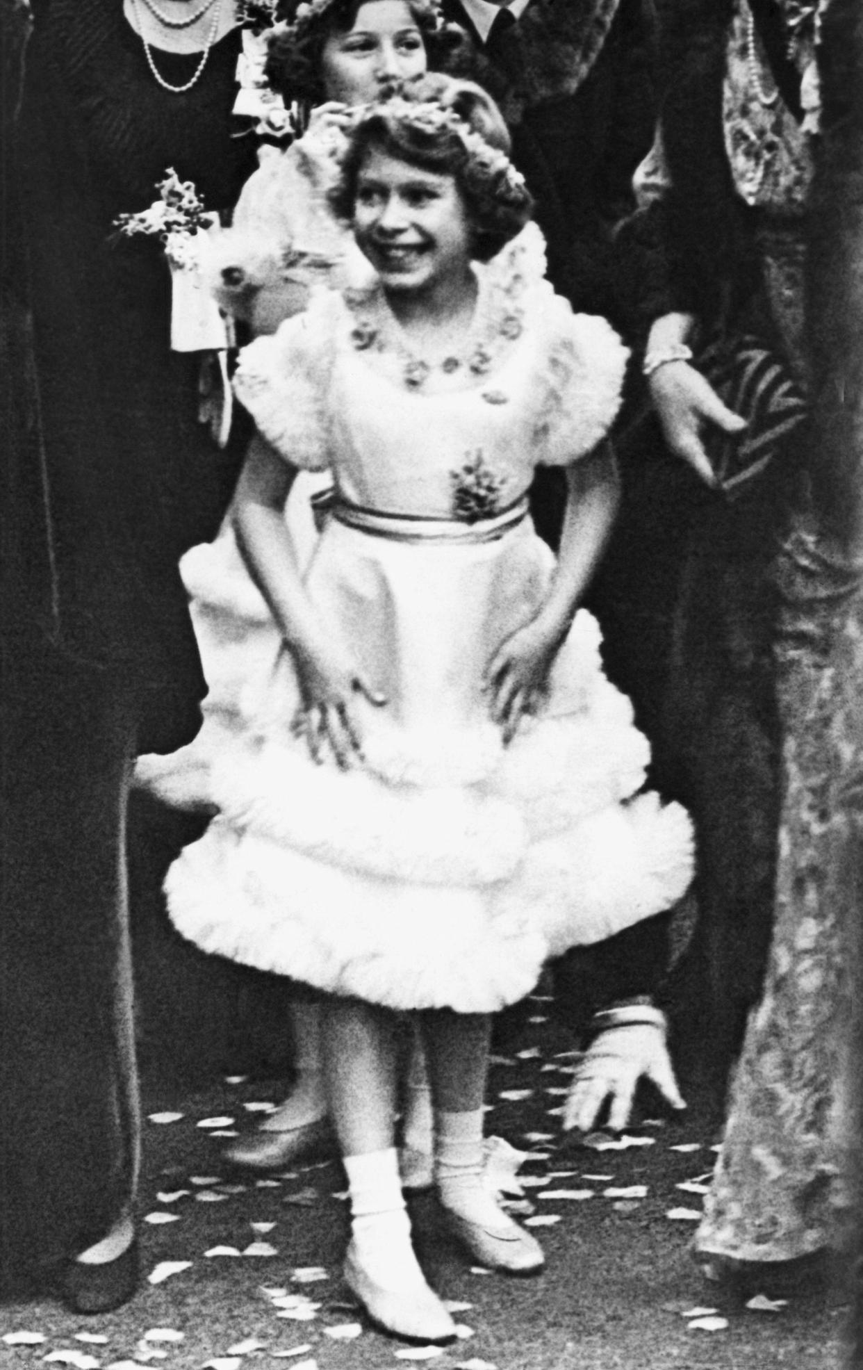 Princess Elizabeth, then aged 9, after the wedding of the Duke of Gloucester and Lady Alice Scott shown Nov. 6, 1935.