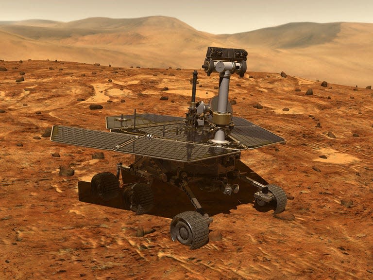 An artist's rendering of NASA's Opportunity rover on Mars.