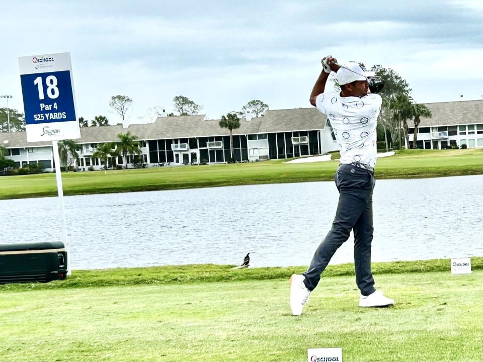 Julian Suri of Ponte Vedra Beach follows through on his drive at the par-4 18th hole of the Sawgrass Country Club on Saturday. He shot 68 in the third round of the PGA Tour Q-School presented by Korn Ferry.