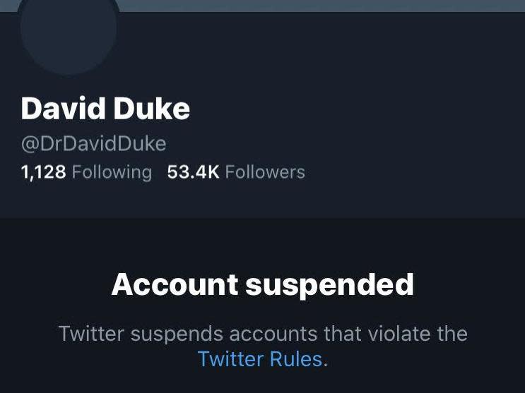 David Duke's closed Twitter account: Twitter