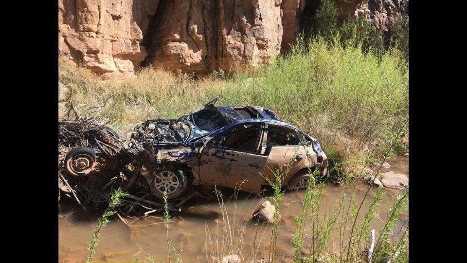 It is believed the cars were driven over the top of the cliff at Bluewater Canyon in New Mexico.