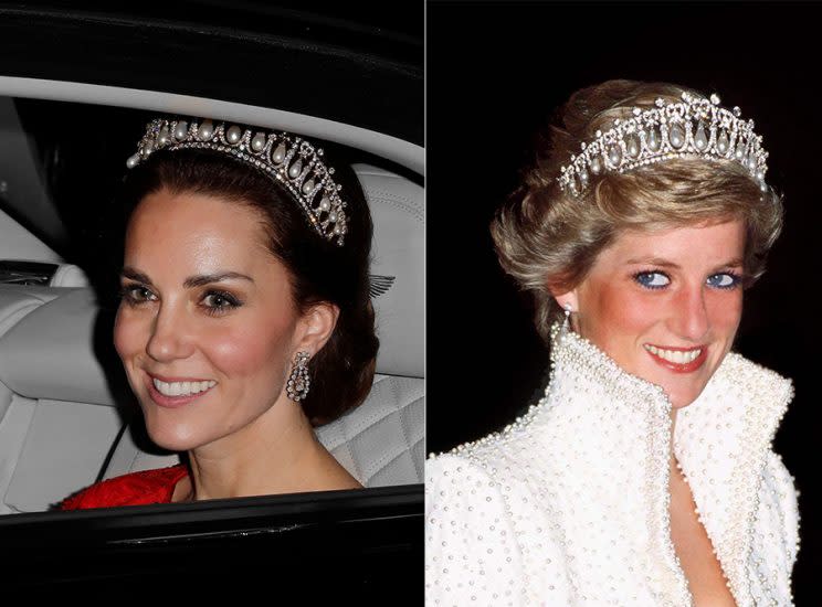 Kate and Diana in the Cambridge Lovers Knot tiara. (Photo: Getty Images)