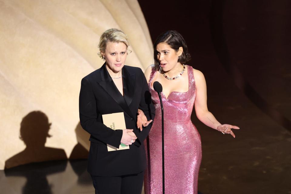 America Ferrera presenting at the 2024 Oscars with her "Barbie" costar Kate McKinnon.