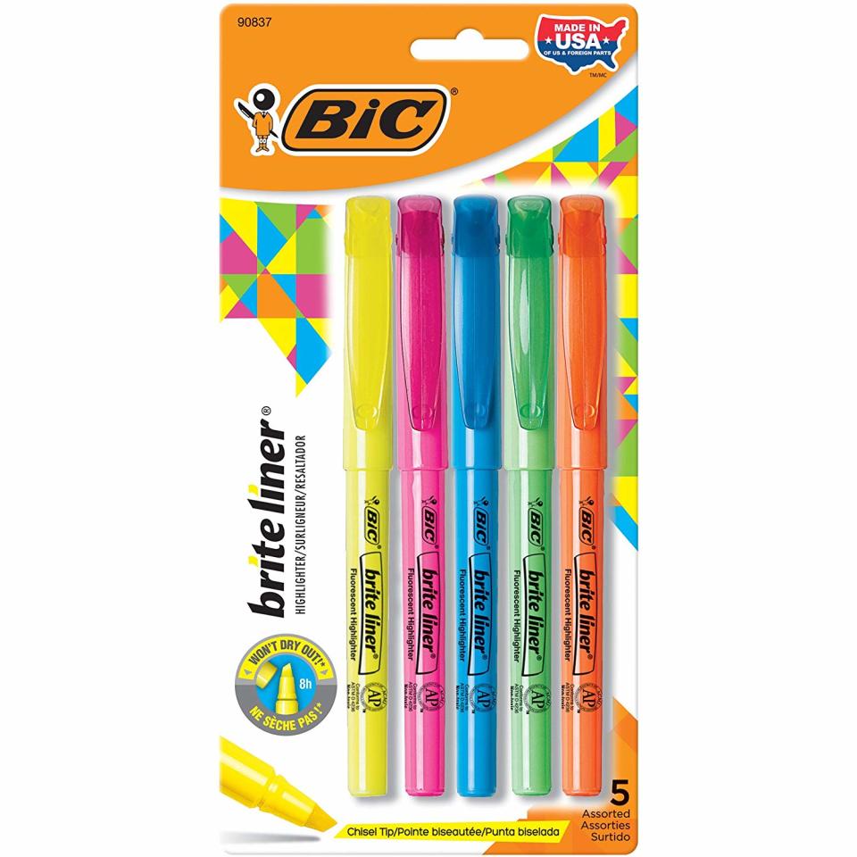 Bic BLP51W-Ast Brite Liner Highlighter Assorted Chisel Tip, 5-pack